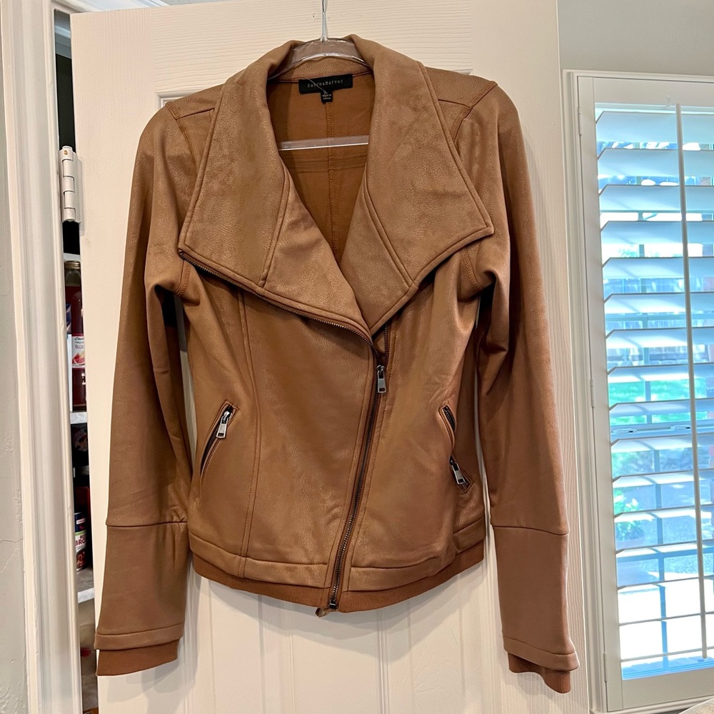Brown Dance & Marvel asymmetrical zipper moto jacket with zipper cuffs